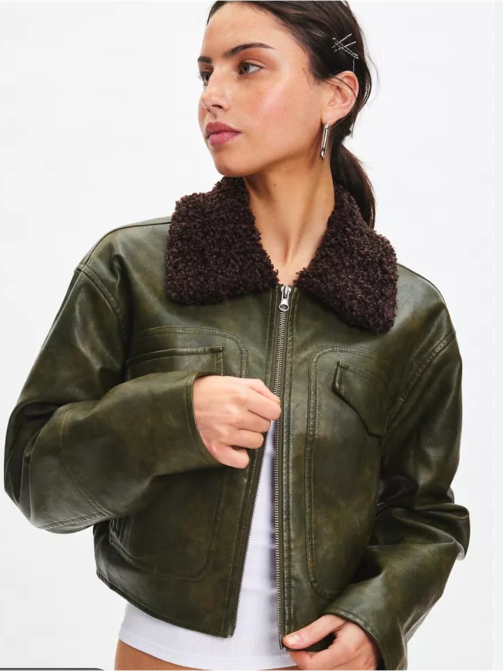 BDG Bomber Jacket with Brown Sherpa Collar